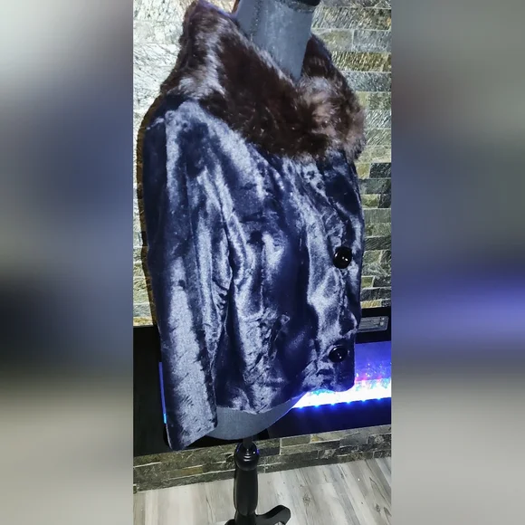 Elegant Black Fur Jacket With Mink Collar Size L WPL 9348 - Picture 3 of 6